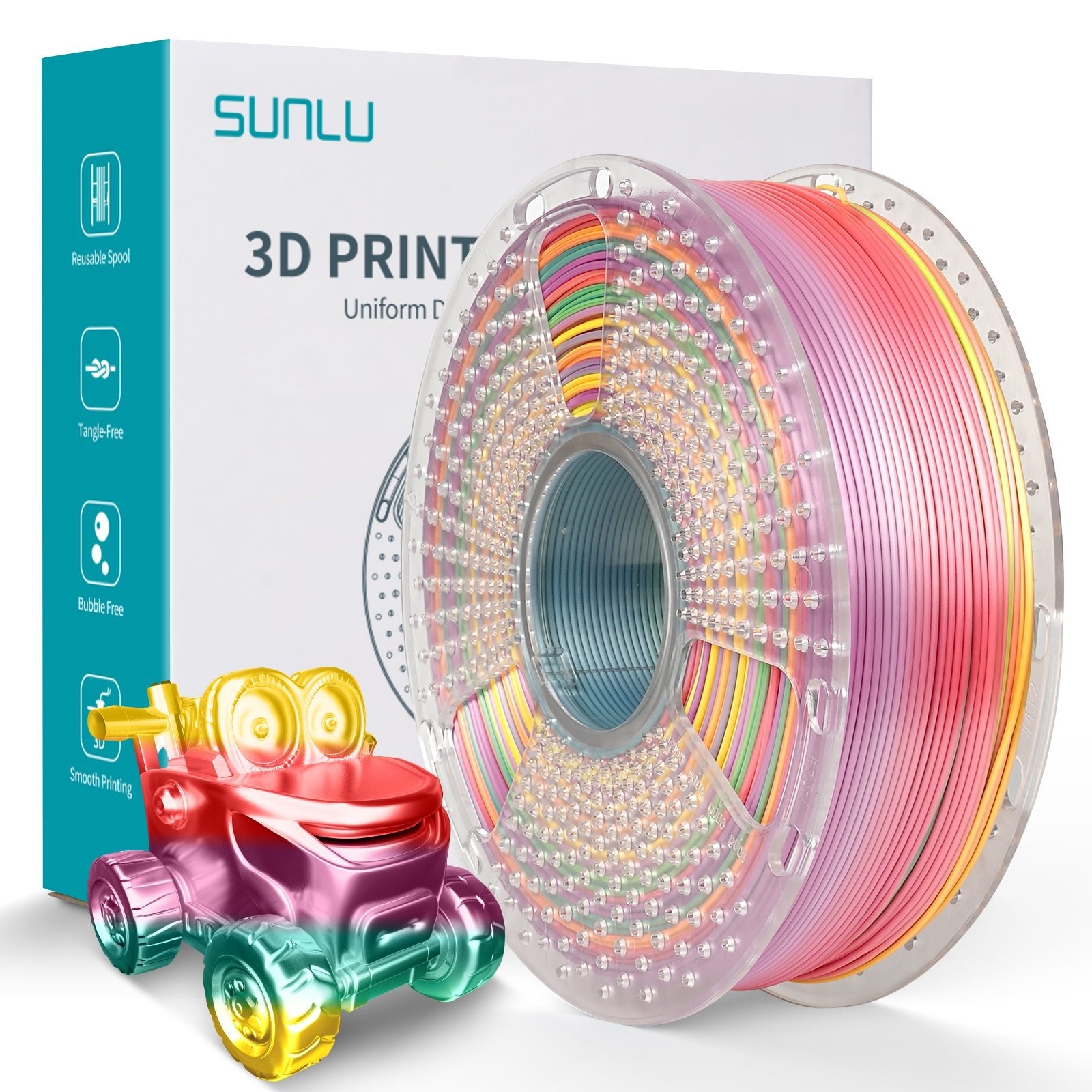 SUNLU Silk Rainbow PLA+ 1.75mm Filament 1kg Spool - 3docity