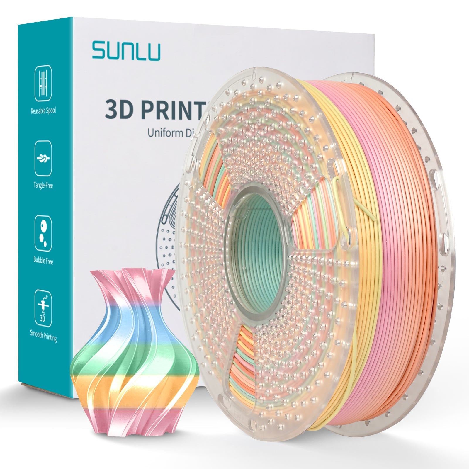 SUNLU Silk Rainbow PLA+ 1.75mm Filament 1kg Spool - 3docity
