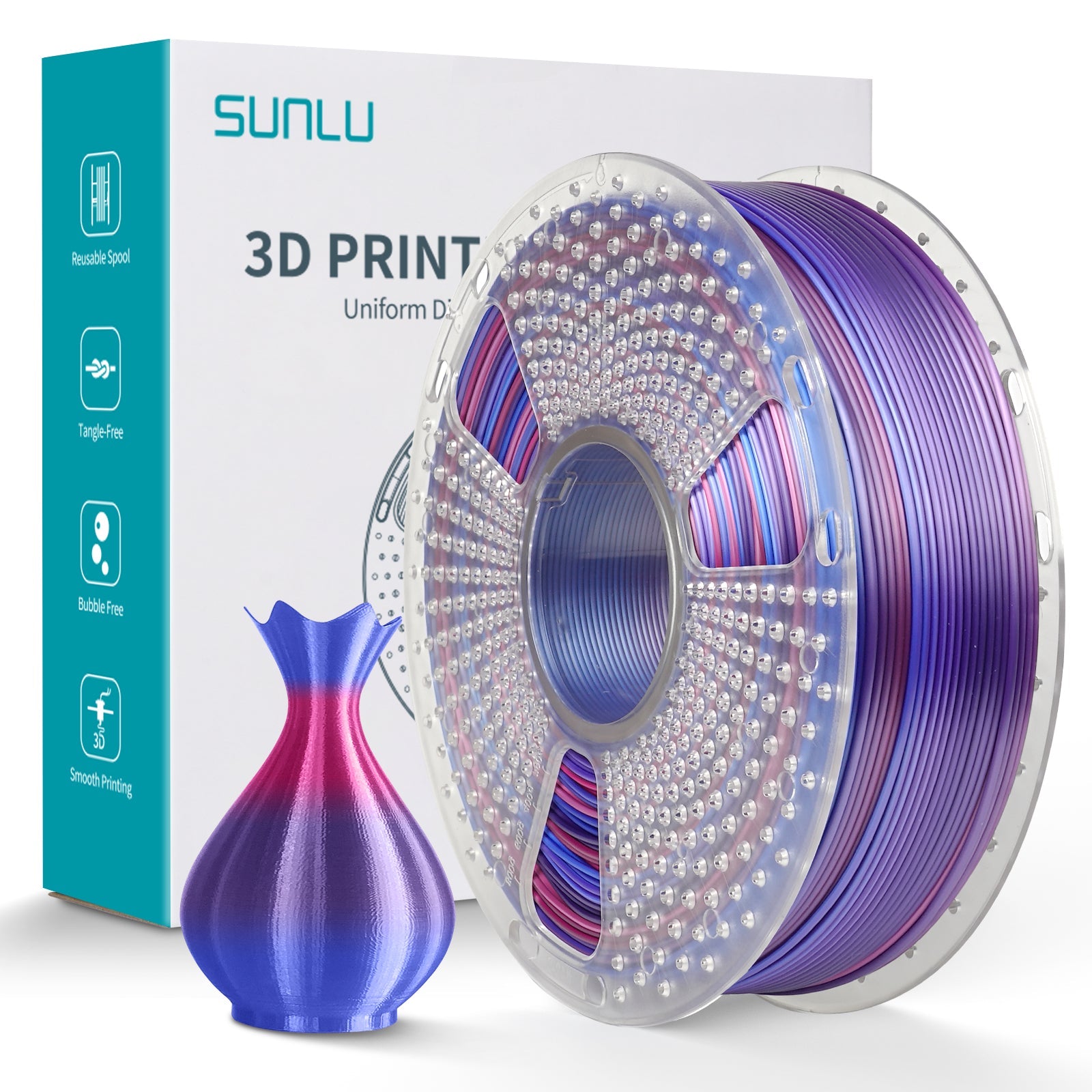 SUNLU Silk Rainbow PLA+ 1.75mm Filament 1kg Spool - 3docity