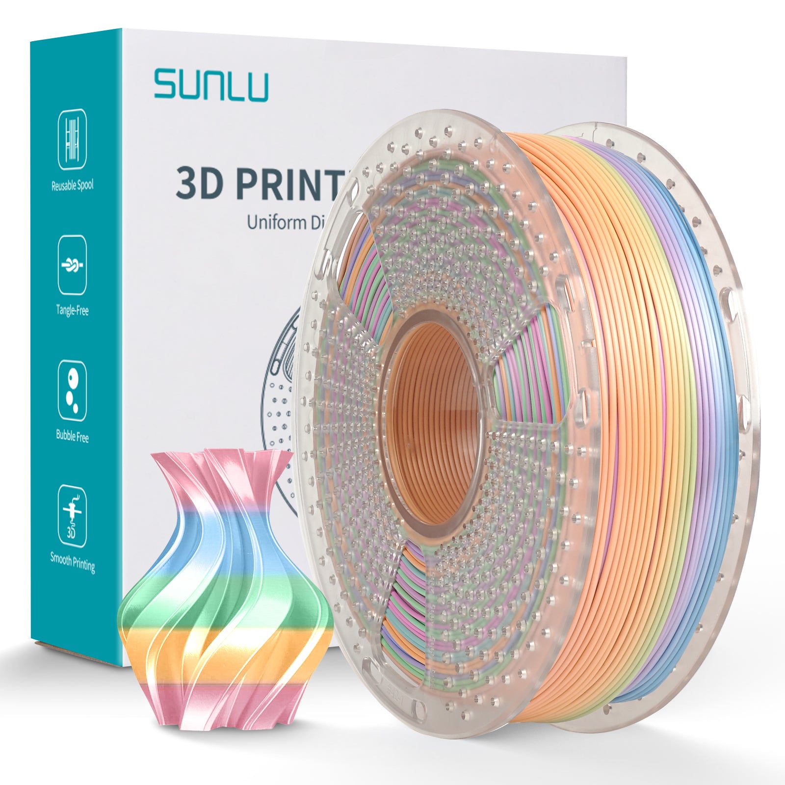 SUNLU Silk Rainbow PLA+ 1.75mm Filament 1kg Spool - 3docity