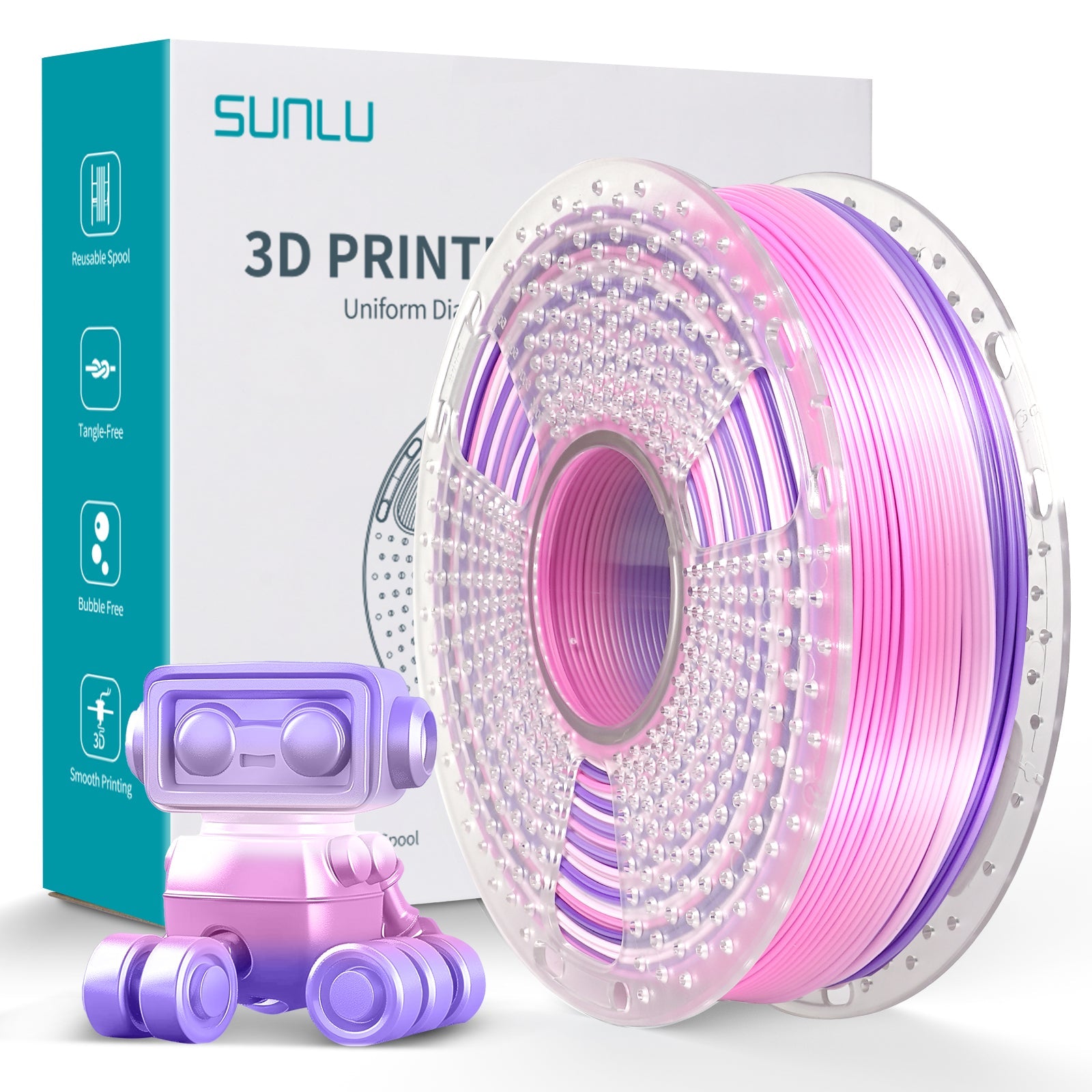 SUNLU Silk Rainbow PLA+ 1.75mm Filament 1kg Spool - 3docity