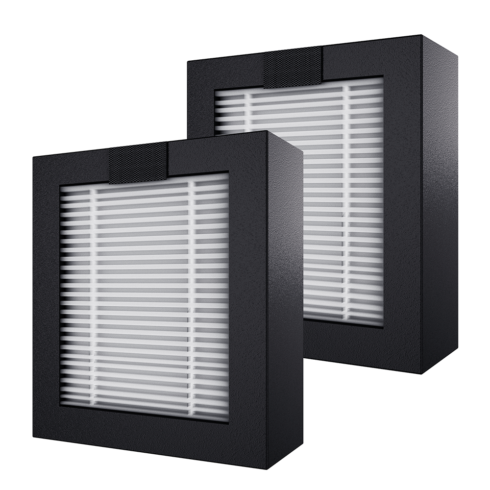 BIQU Panda Breath replacement filters pack, two black filter units with white pleated filter media visible through front p...