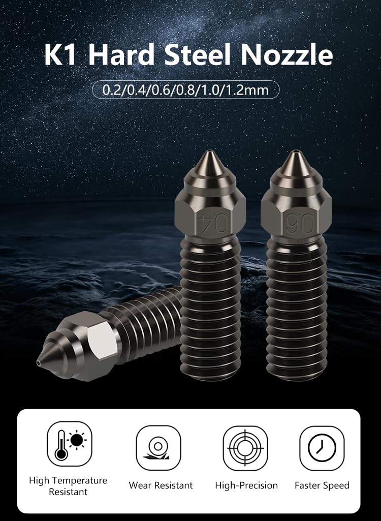 3docity Creality K1 Hardened Steel Nozzles 8pcs Variety Pack - 3docity