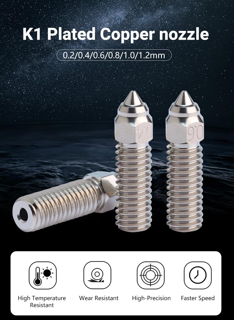 3docity Creality K1 Zirconium Copper Nozzles 8pcs Variety Pack - 3docity