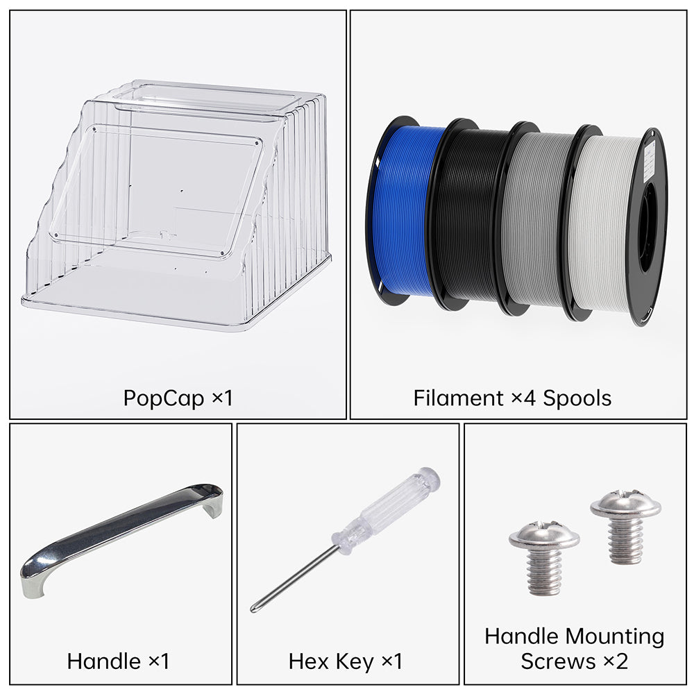 BIQU PopCap enclosure with filament spools, handle, hex key and mounting screws included