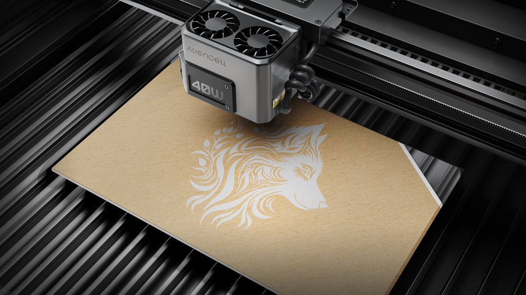 Aliencell X1 Diode Laser Engraver engraving decorative lion design on light wood material