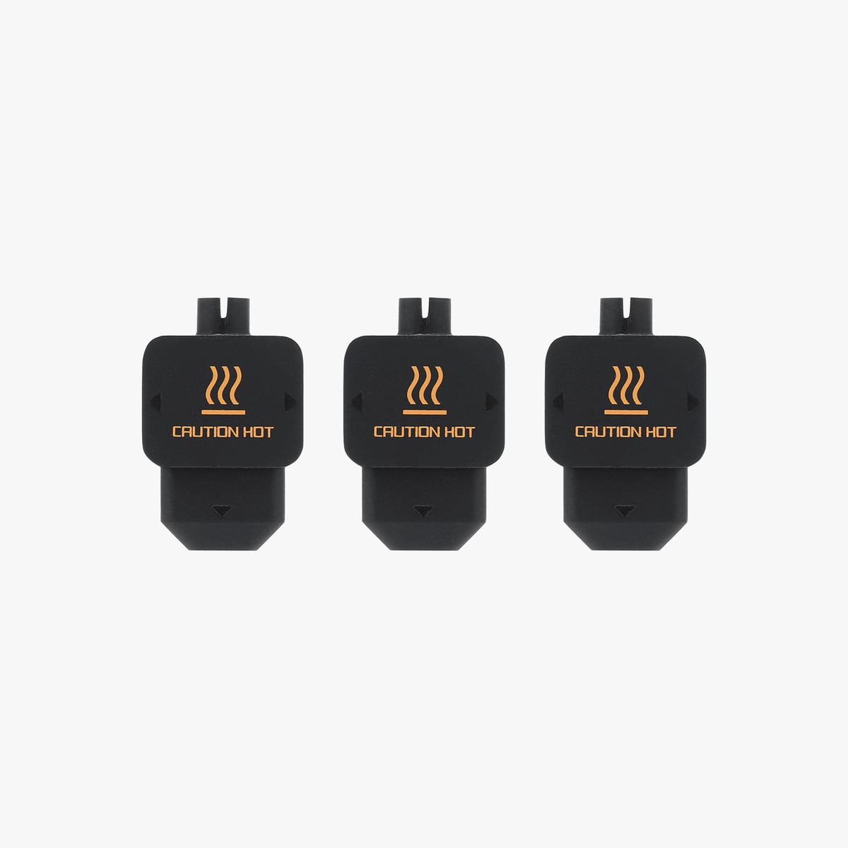 Bambu Lab H2 Series black silicone hotend socks with orange "CAUTION HOT" warning text, set of three