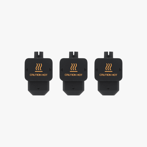 Bambu Lab H2 Series black silicone hotend socks with orange "CAUTION HOT" warning text, set of three