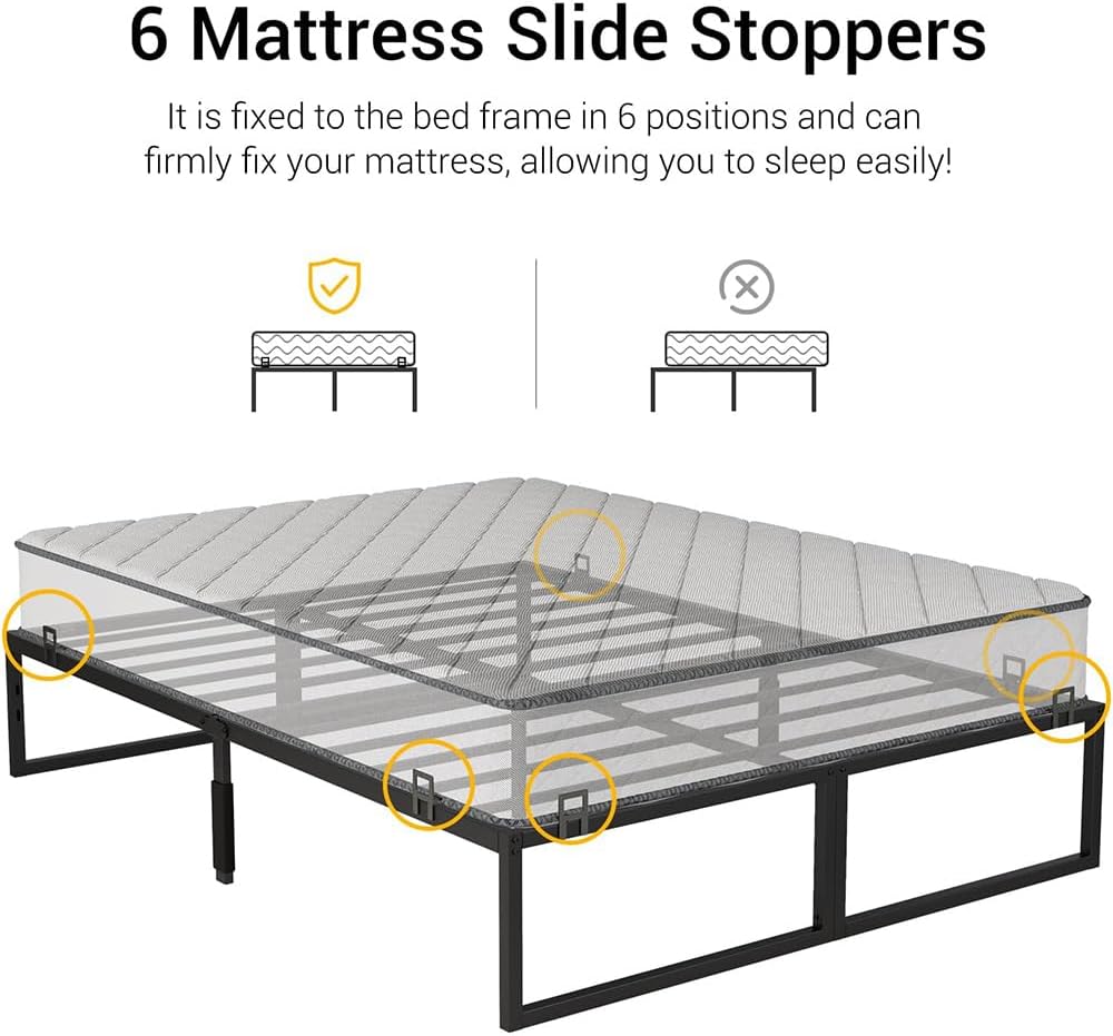 Adjustable Mattress Stopper Clips, 6 Pack – Non - Slip Bed Frame Holders, Black - 3docity