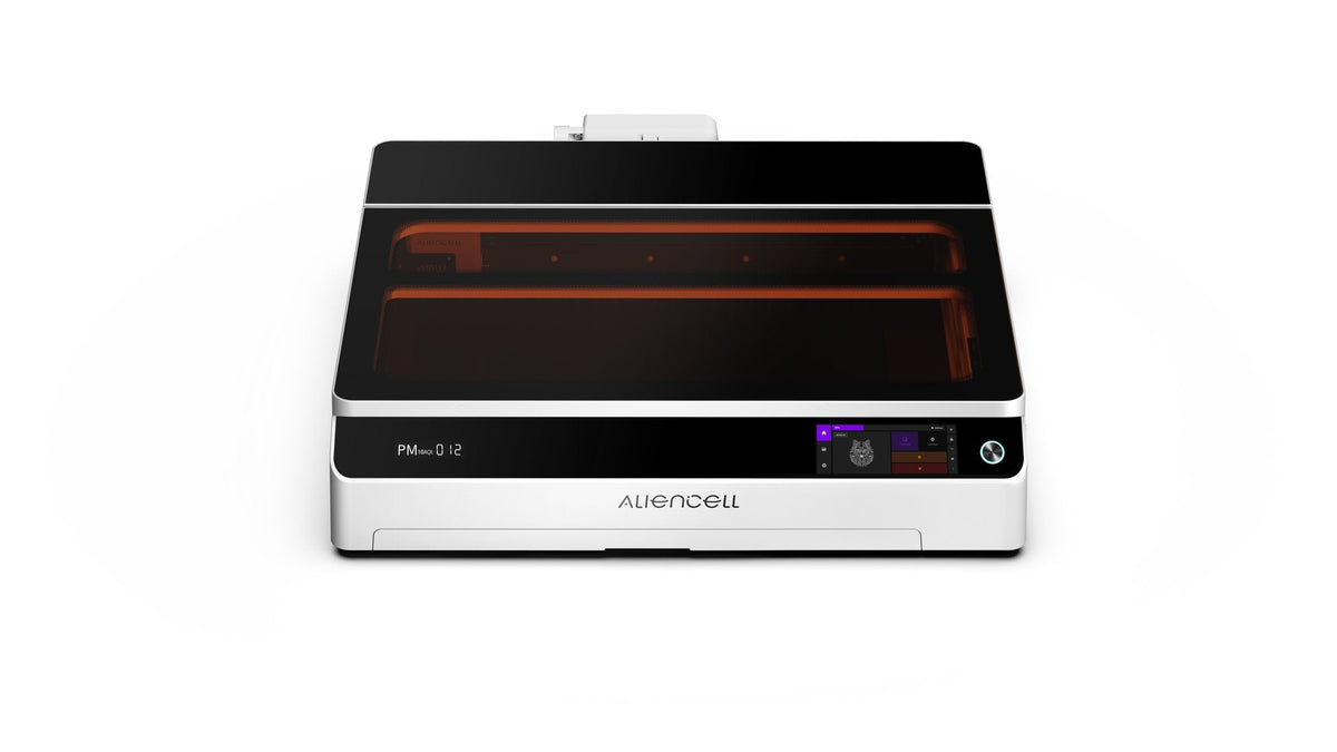 Aliencell X1 Diode Laser Engraver with glowing red heating element, front angle view with control panel