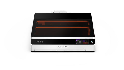 Aliencell X1 Diode Laser Engraver with glowing red heating element, front angle view with control panel