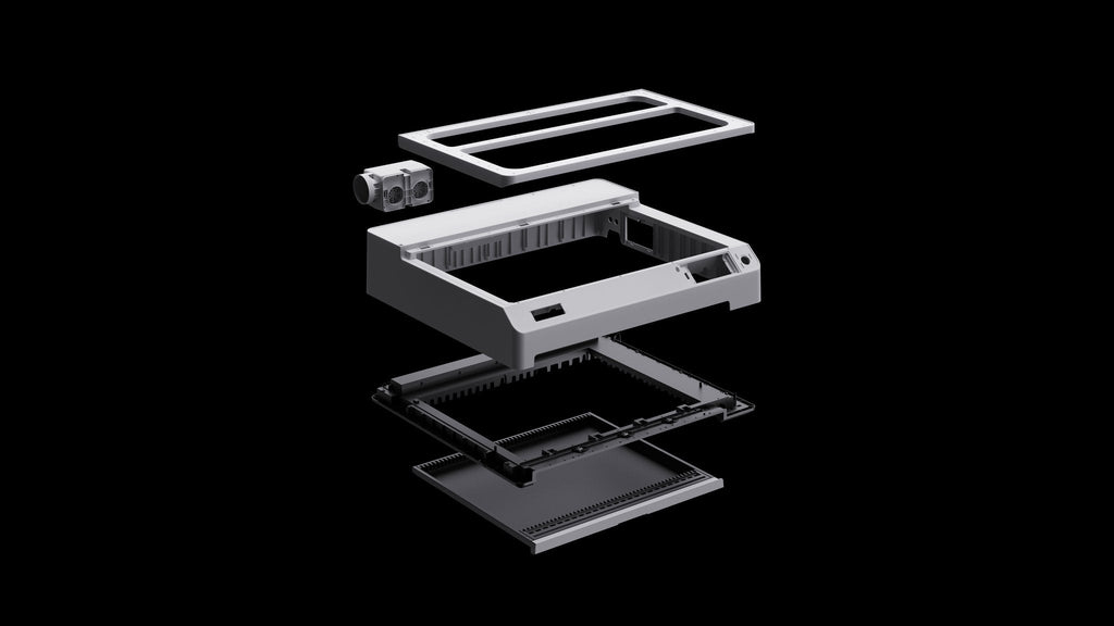 Aliencell X1 Diode Laser Engraver exploded view showing assembled components and air assist system