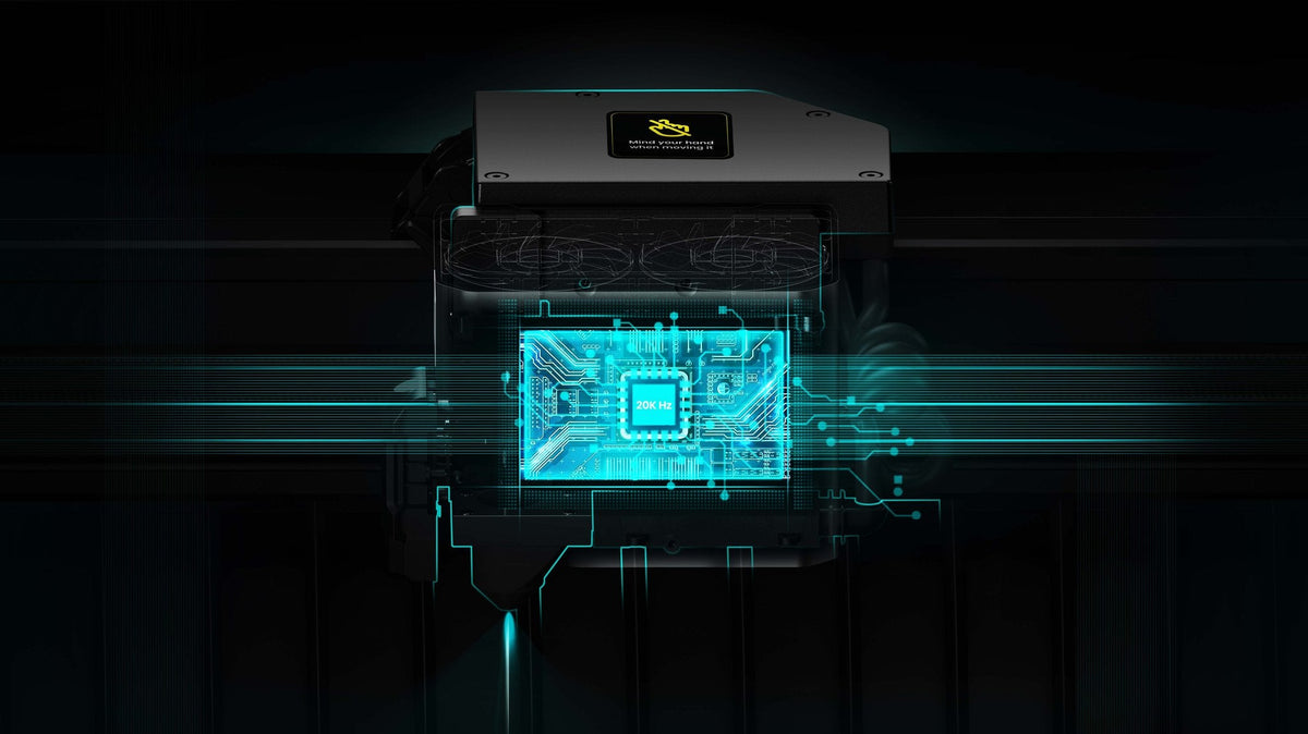 Aliencell X1 Diode Laser Engraver with glowing circuit board visualization and 40kHz frequency display