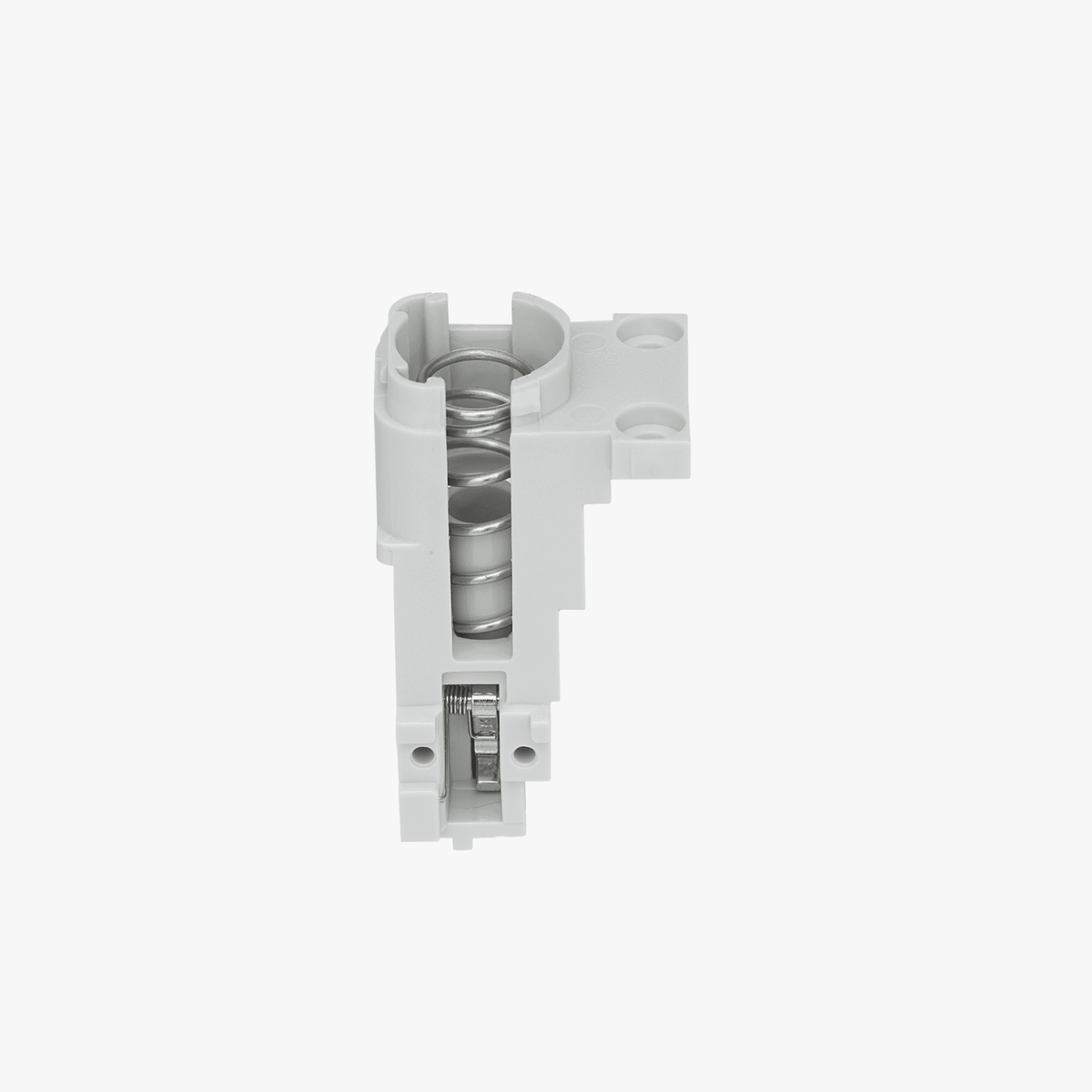 Bambu Lab A1 Filament Sensor Base with spring mechanism and mounting bracket, white plastic component