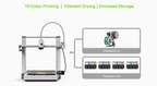 Bambu Lab A2L 3D printer with 19-color filament system, drying unit, and enclosed storage setup