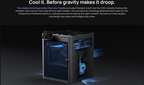 Bambu Lab X2D 3D printer with dual air intake cooling system, front angled view showing illuminated chamber and control panel