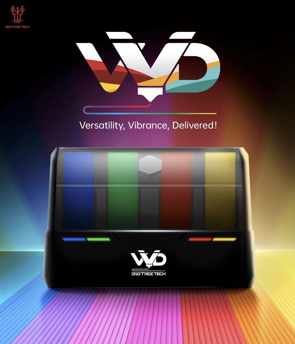 BIGTREETECH ViViD multi-color filament dryer with colorful display and vibrant gradient background