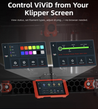 BIGTREETECH ViViD filament dryer with Klipper touchscreen control showing colorful filament options and drying settings