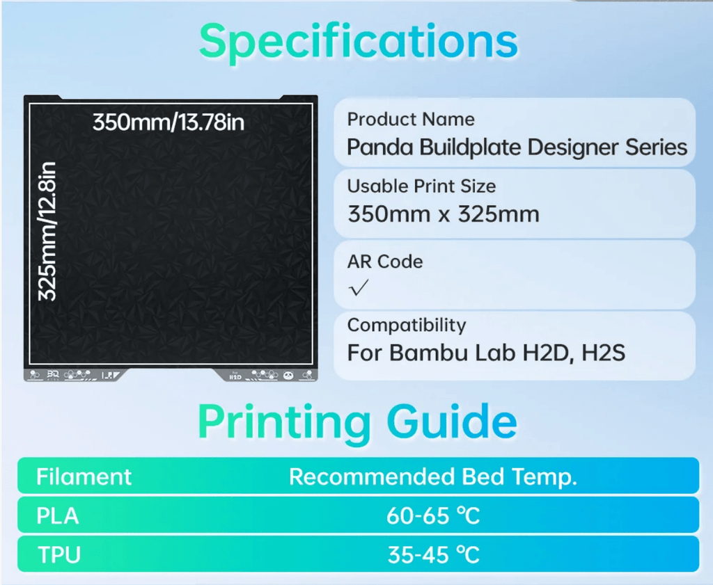 BIQU Panda Buildplate Designer PEO+PET Double - Sided Spring Steel Sheet for Bambu Lab H2D/H2S - 3docity