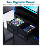 BIQU Panda Den Air tool organizer drawer with colorful filament spool and supplies storage