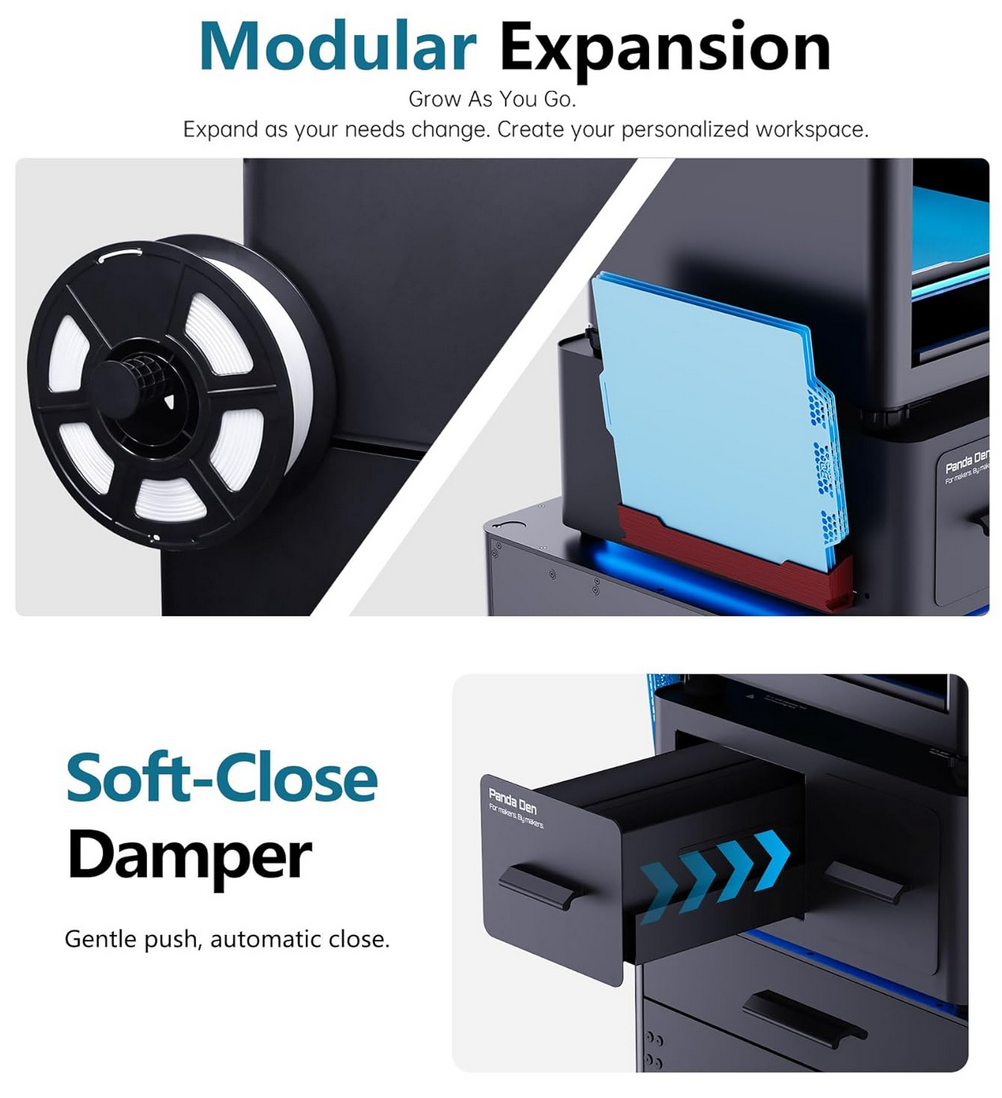 BIQU Panda Den Air modular storage with soft-close damper drawer and filament spool holder