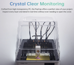 BIQU PopCap clear PC enclosure for Snapmaker U1 showing transparent monitoring of 3D printer interior and purple printed part
