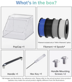 BIQU PopCap enclosure with 4 filament spools, handle, hex key, and mounting screws included