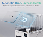 BIQU PopCap magnetic quick-access hatch with blue accent showing open and closed positions on Snapmaker U1