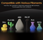 BIQU PyroGrip build plate compatible with multiple 3D printer filaments including PLA, TPU, ABS, PETG, and Nylon