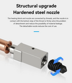 HeatPoint hardened steel hotend nozzle with threaded heating block connection and detachable design