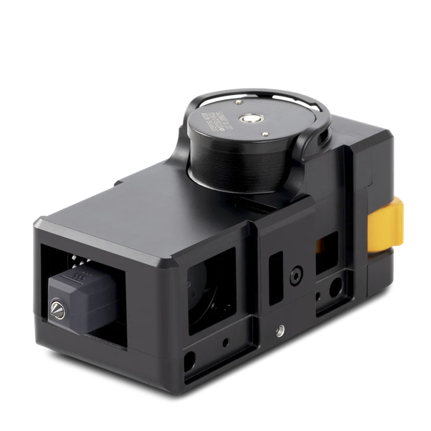 Snapmaker U1 Toolhead slot module black with yellow accent, side view showing mounting mechanism