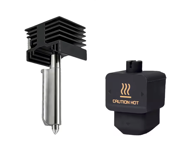 HeatPoint Hotend for Bambu Lab 3D printers, showing black heatsink with metal nozzle and heat sock assembly.