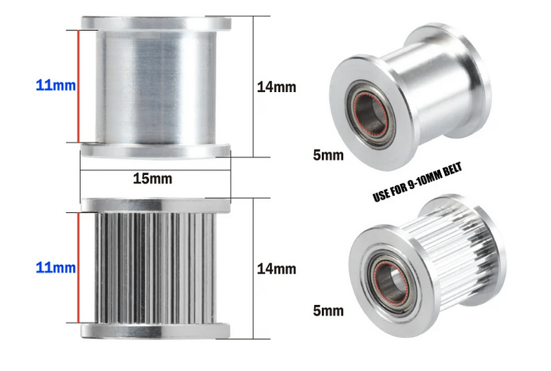 Mellow GT2 9mm 20 Tooth Idler Pulley 5mm Bore - 3docity