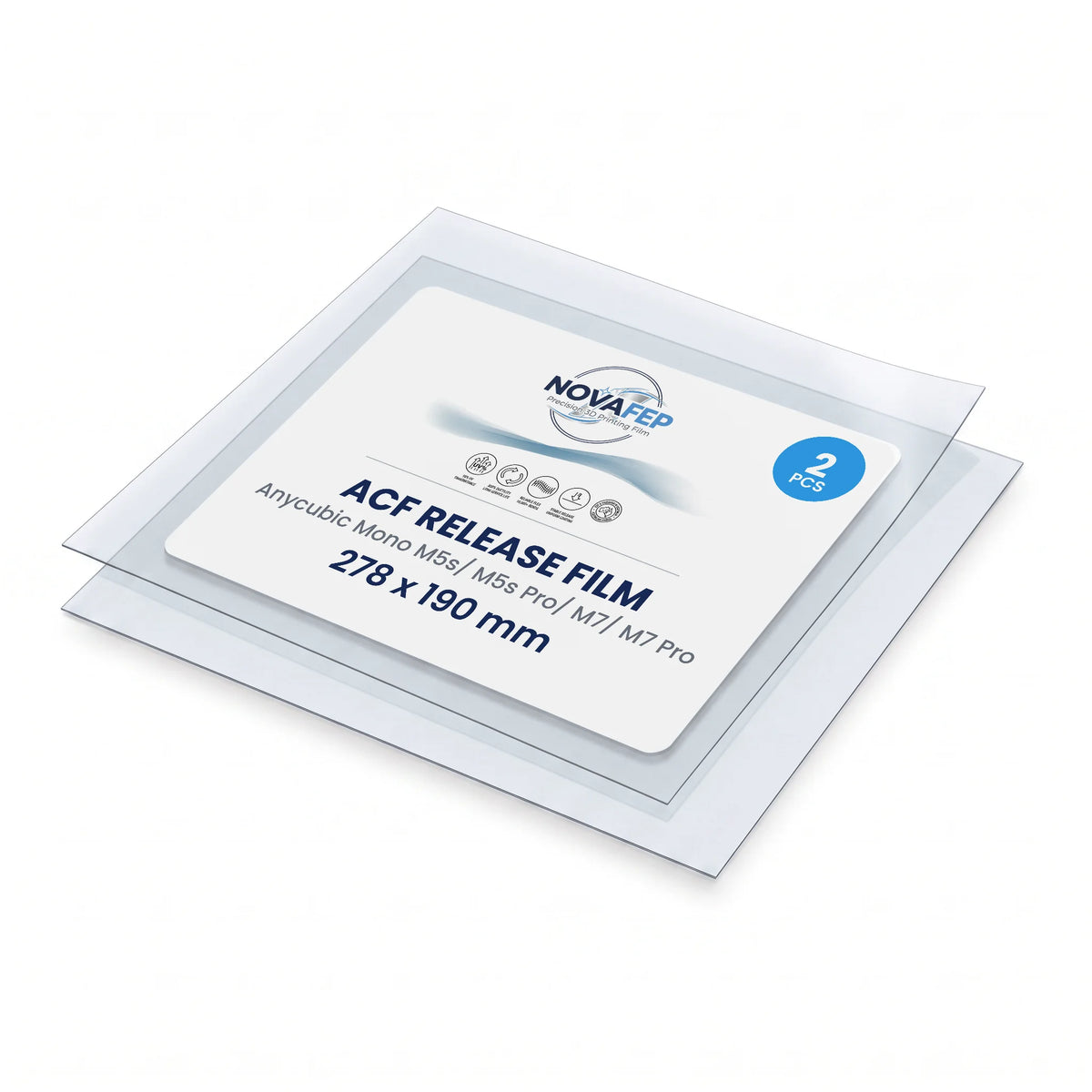 NOVAfep ACF release film for Anycubic Mono M5s/ M5s Pro/ M7/ M7 Pro – 2 pack, 278 × 190 mm