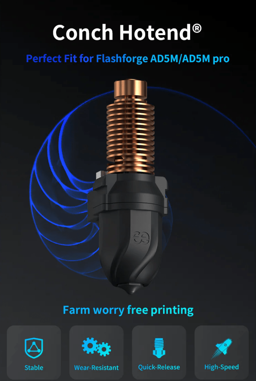 Phaetus Conch Hotend for FlashForge AD5M 0.4 Nozzle - 3docity