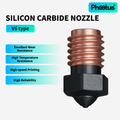 Phaetus PS SiC V6 silicon carbide nozzle 1.75mm with copper threads and black hexagonal body, front view