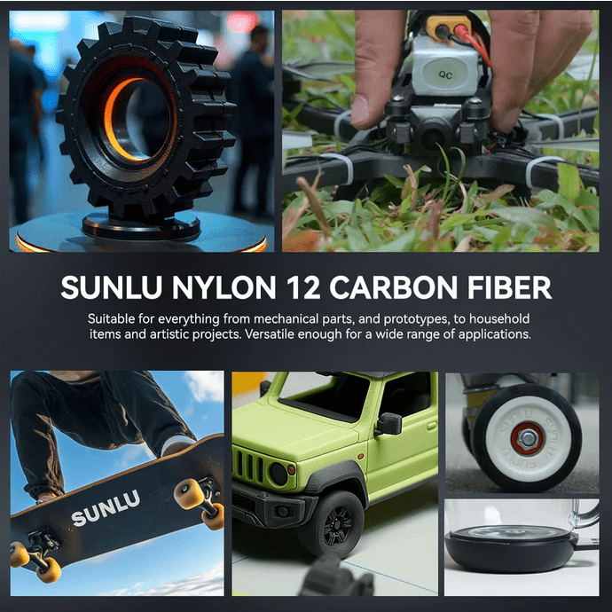SUNLU PA12 - CF Nylon 12 Carbon Fibre Black 1.75mm Filament 1kg Spool - 3docity