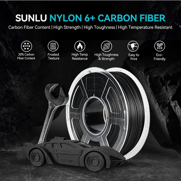 SUNLU PA6 - CF Nylon Carbon Fiber Black 1.75mm Filament 1kg Spool - 3docity