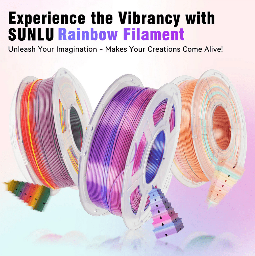 SUNLU Silk Rainbow PLA+ 1.75mm Filament 1kg Spool - 3docity