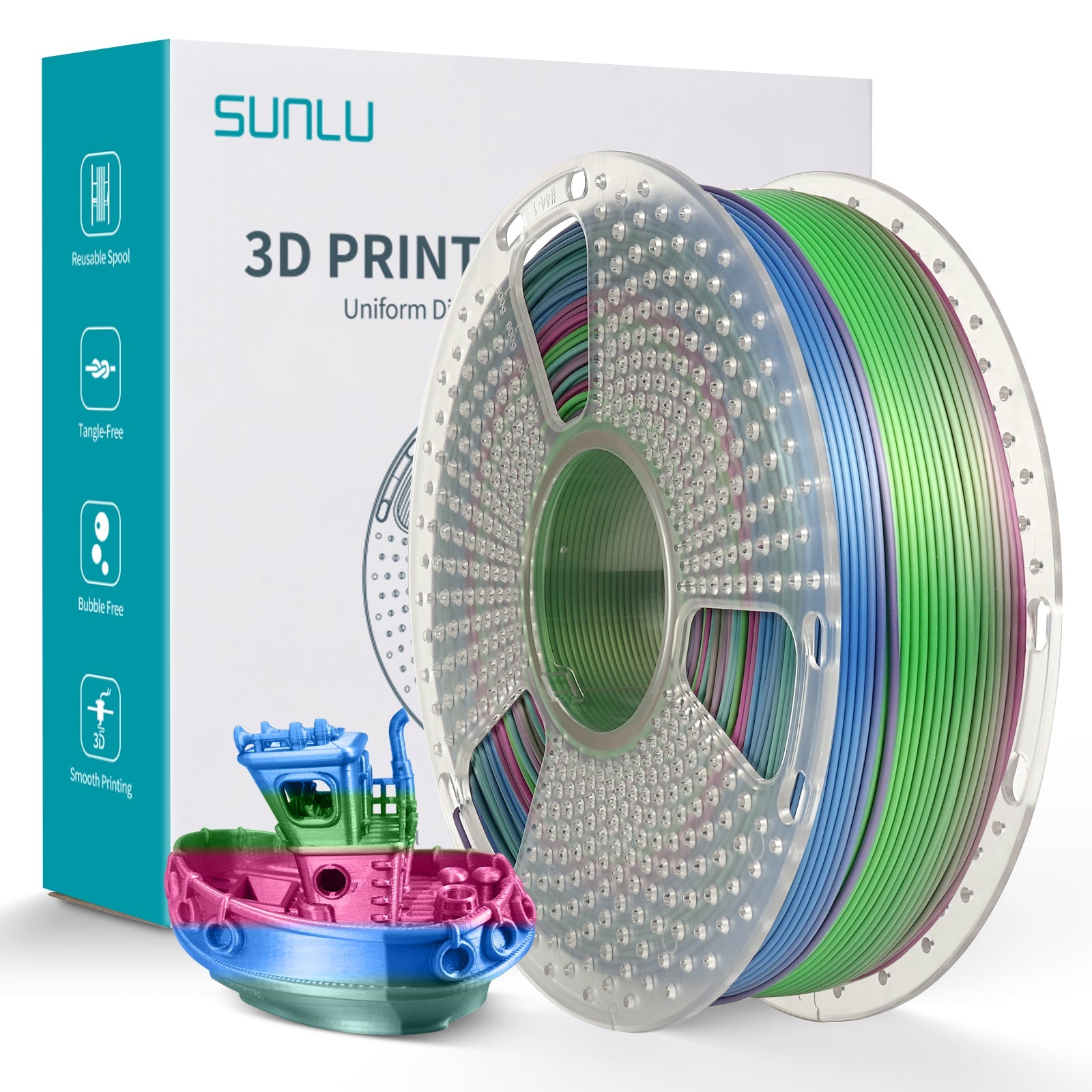 SUNLU Silk Rainbow PLA+ 1.75mm Filament 1kg Spool - 3docity
