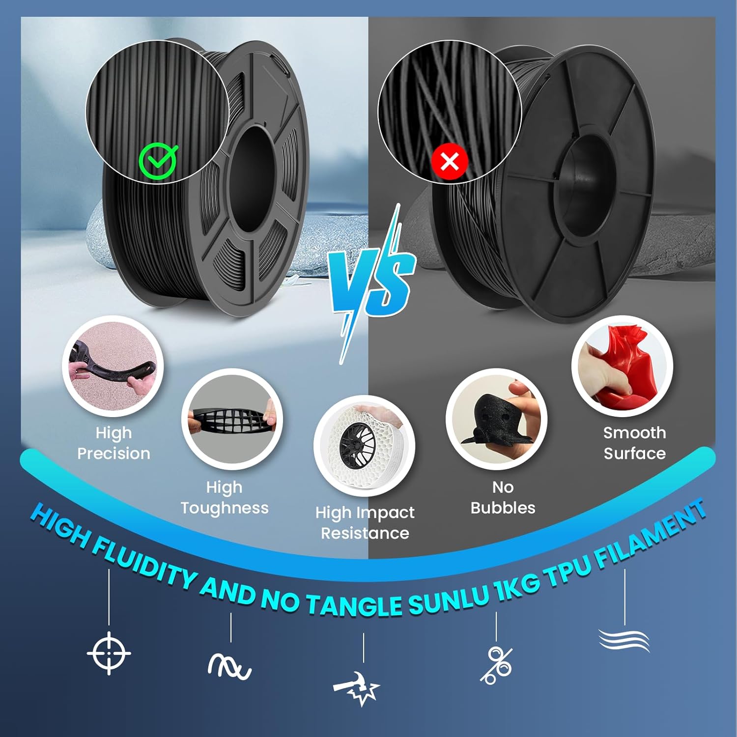 SUNLU TPU 95a 1.75mm 1kg Black Filament - 3docity