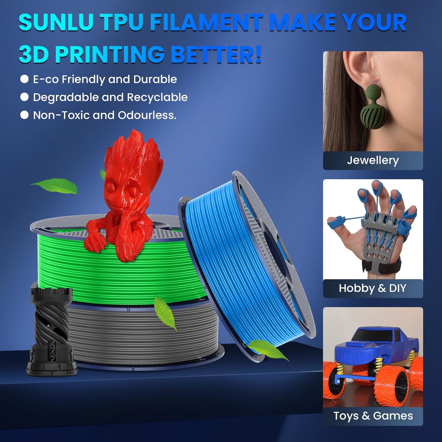 SUNLU TPU 95a 1.75mm 1kg Black Filament - 3docity