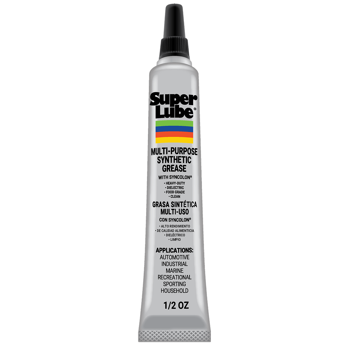 Super Lube Multi-Purpose Synthetic Grease 1/2 oz tube with black cap on white background