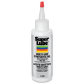 Super Lube Multi-Use Synthetic Oil 4oz bottle with red cap and colorful stripe label on white background