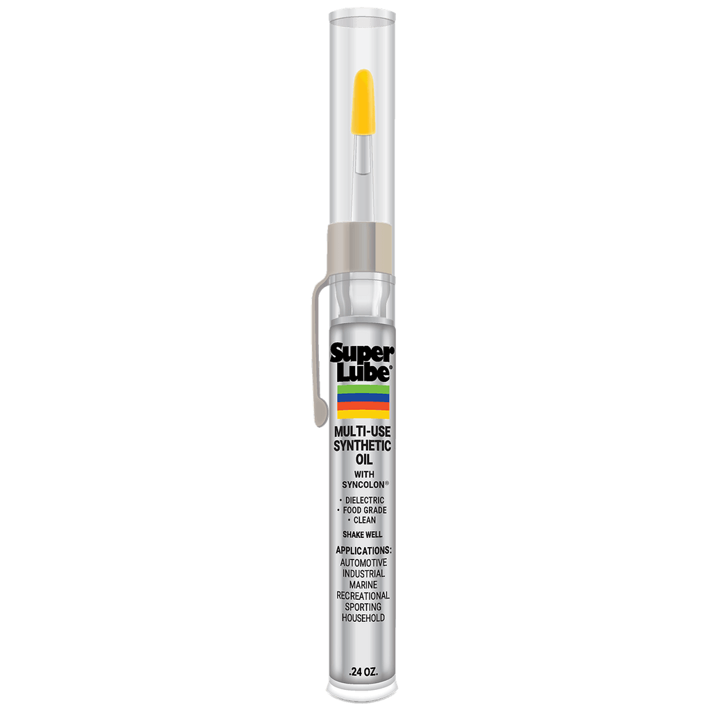 Super Lube Multi-Use Synthetic Oil pen applicator with yellow cap and precision brush tip for 3D printers