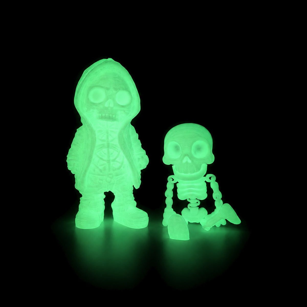 VEXA Luminous Glow in the Dark PLA filament - printed skeleton figures glowing in the dark - 3docity