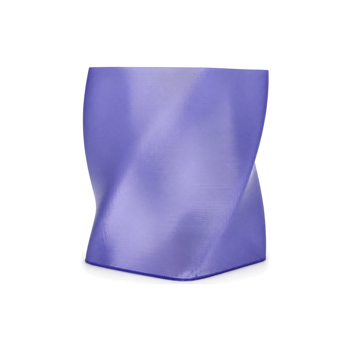 VEXA PLA+ Crystal translucent 1.75mm filament - Violet 3D-printed twisted vase swatch - 3docity