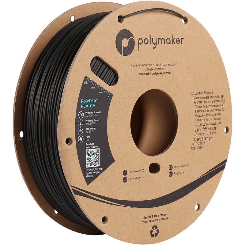 PolyMaker PolyLite PLA-CF Black 1.75mm 1kg Spool - 3docity